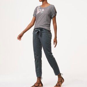 NWT Loft Floral Embroidered Tie Waist Pant in Autumn Sage 12